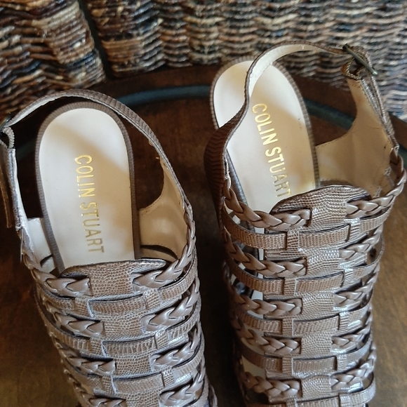 Colin Stuart Gladiator Caged Peep Toe Platform Heels Leather Sandals 8 Brown - Picture 6 of 10